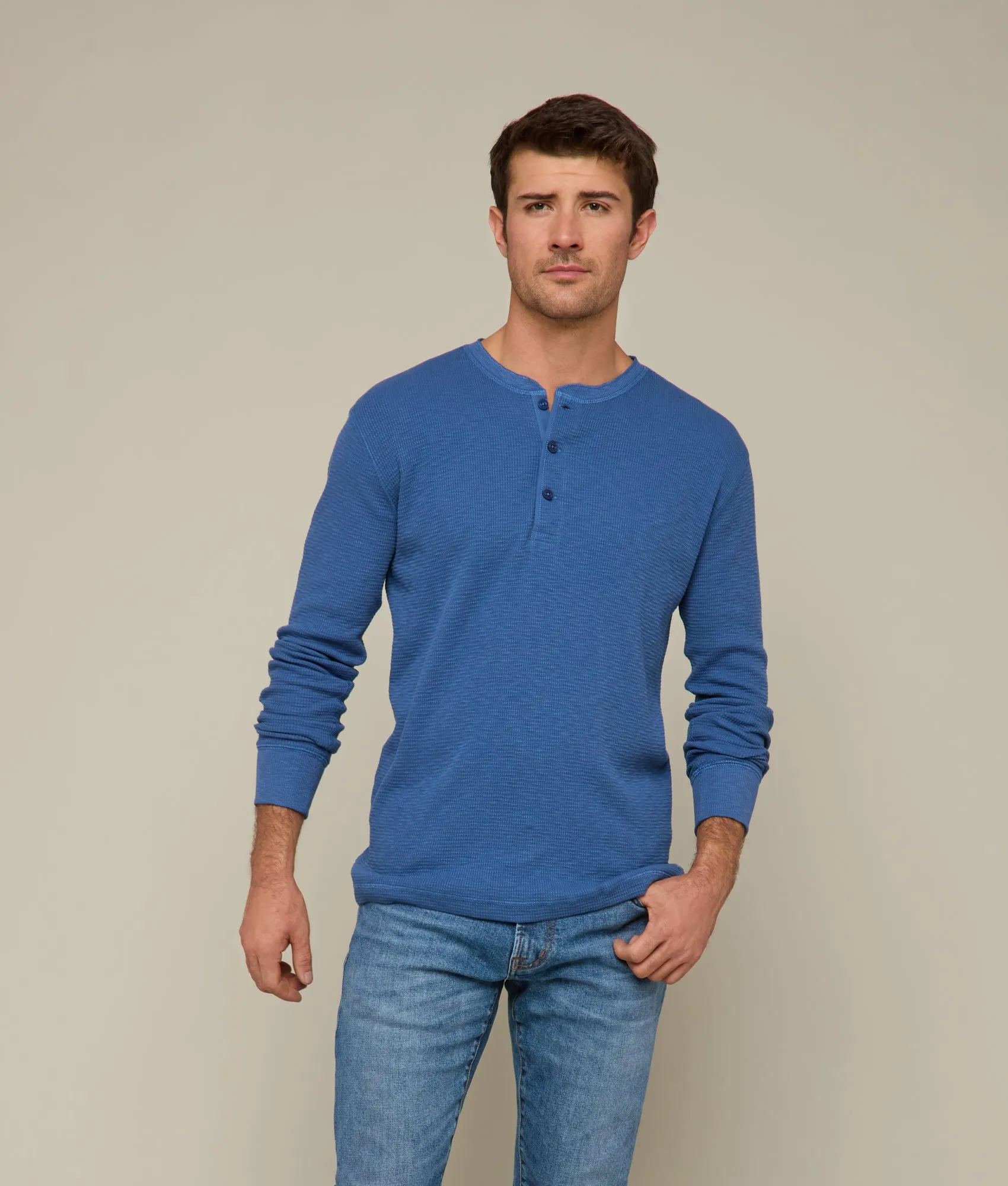Waffle Henley :: Heathered Indigo