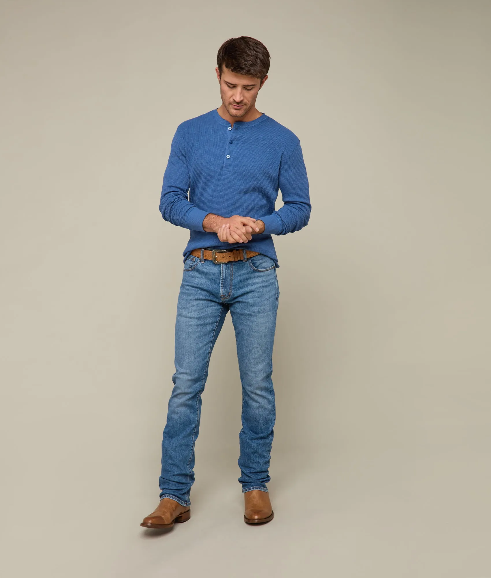 Waffle Henley :: Heathered Indigo
