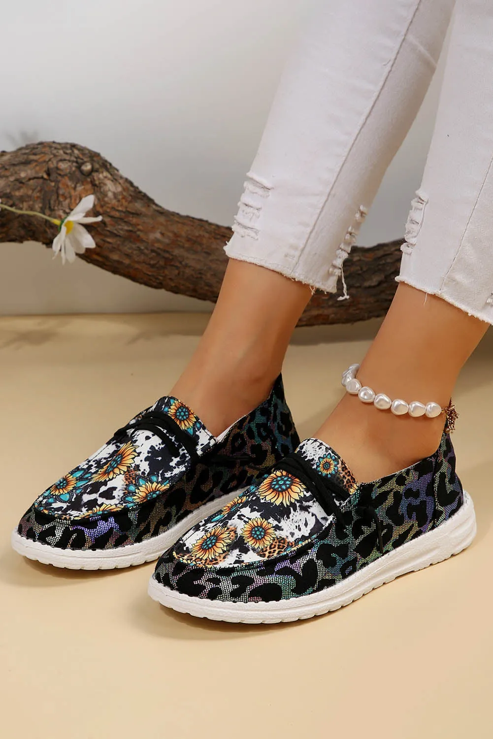 Western Cow Print Sunflower Shoes