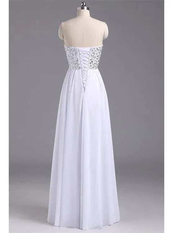 White Beaded Simple Long Chiffon Prom Dress, Prom Dress , Floor Length Formal Dress