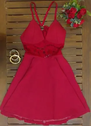 White Simple A-line V Neck Spaghetti Strap X Back Homecoming Dress, MH382