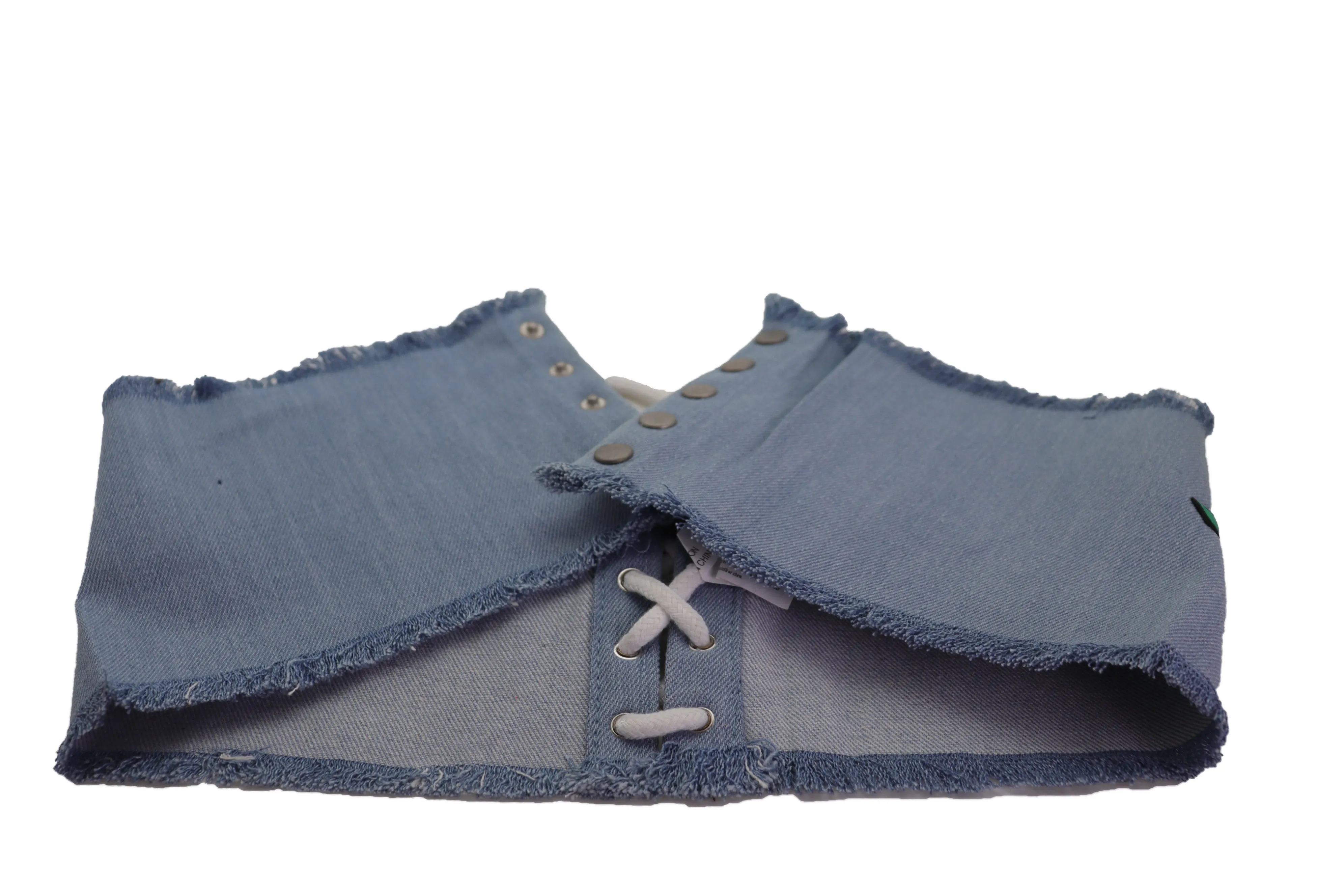 Wide Light Blue Denim Fabric High Waist Corset Belt Red Rose Flower Size M