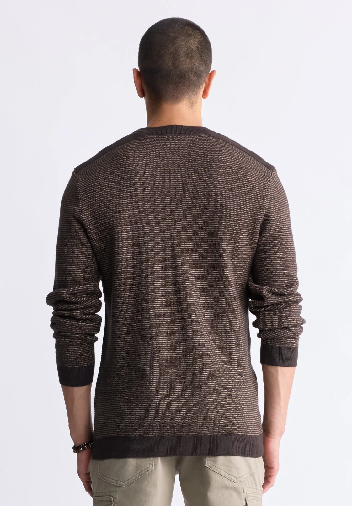 William Men's Striped Knit Pullover, Chocolate - BM24420