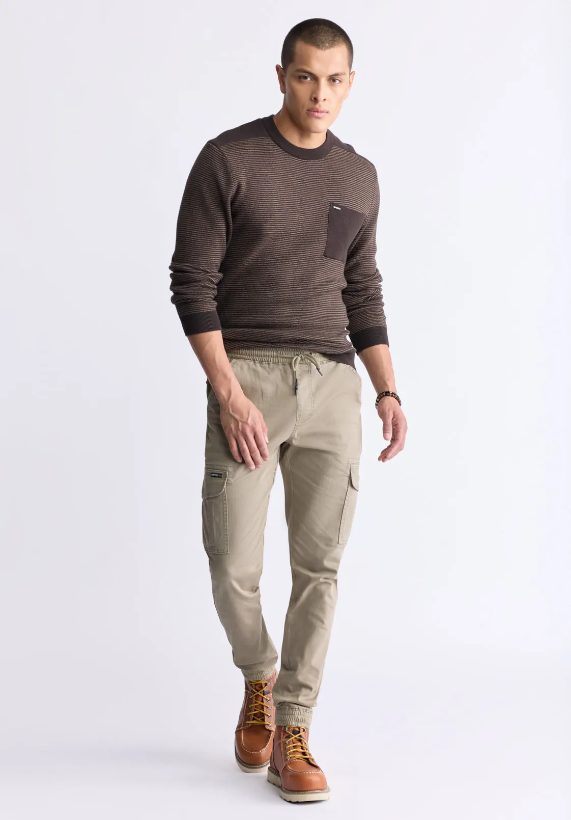 William Men's Striped Knit Pullover, Chocolate - BM24420