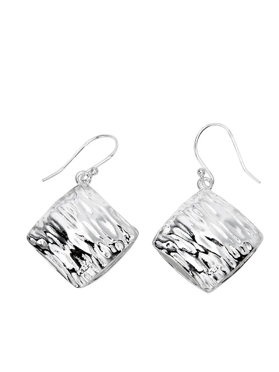Women Casual S925Silver Square Irregular Texture Earrings