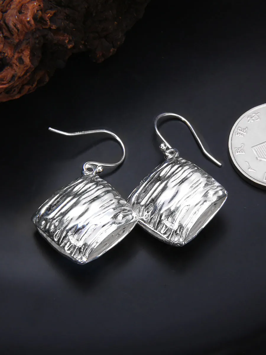 Women Casual S925Silver Square Irregular Texture Earrings