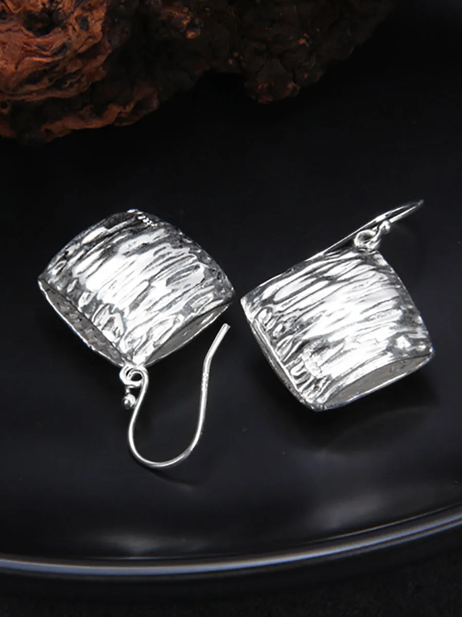 Women Casual S925Silver Square Irregular Texture Earrings