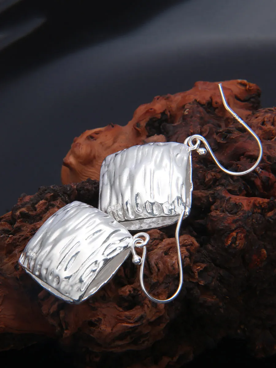 Women Casual S925Silver Square Irregular Texture Earrings