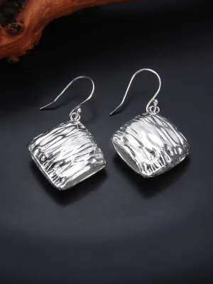 Women Casual S925Silver Square Irregular Texture Earrings
