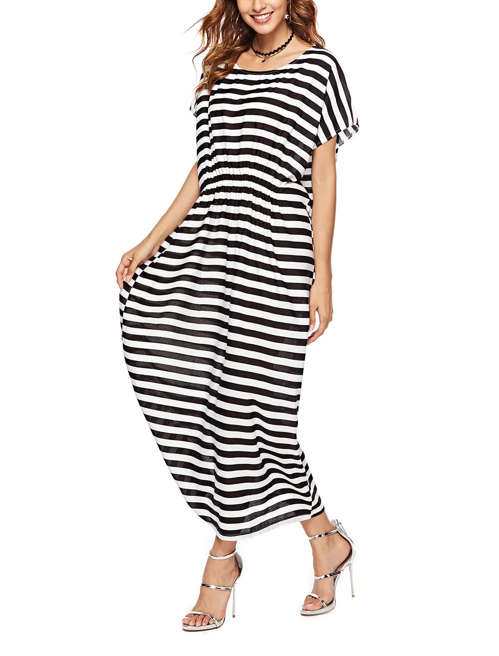 Women Fashion Striped Loose Maxi Dress