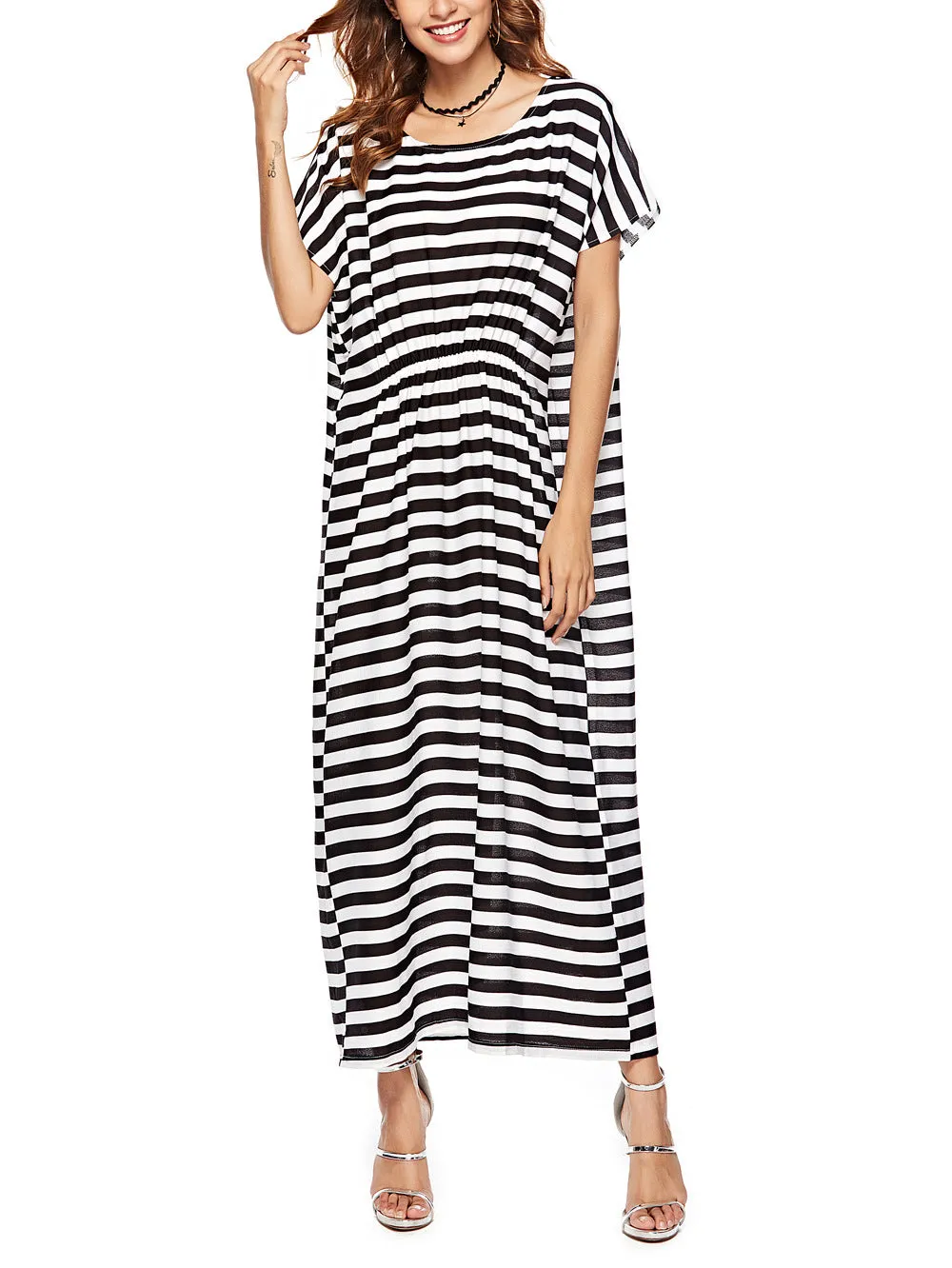 Women Fashion Striped Loose Maxi Dress