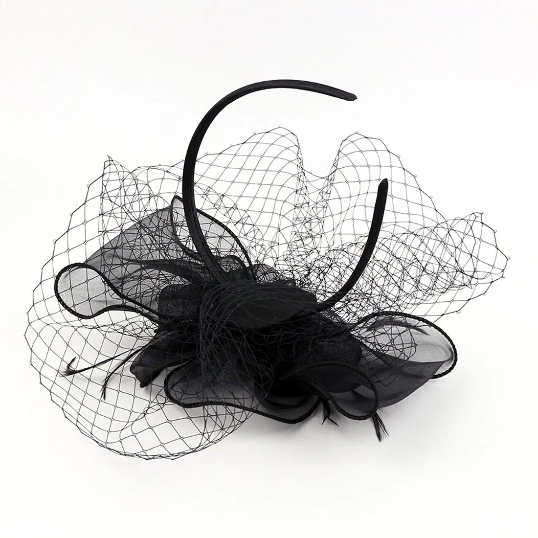 Women Pearl Fascinator Mesh Net Sinamay Hat Headband