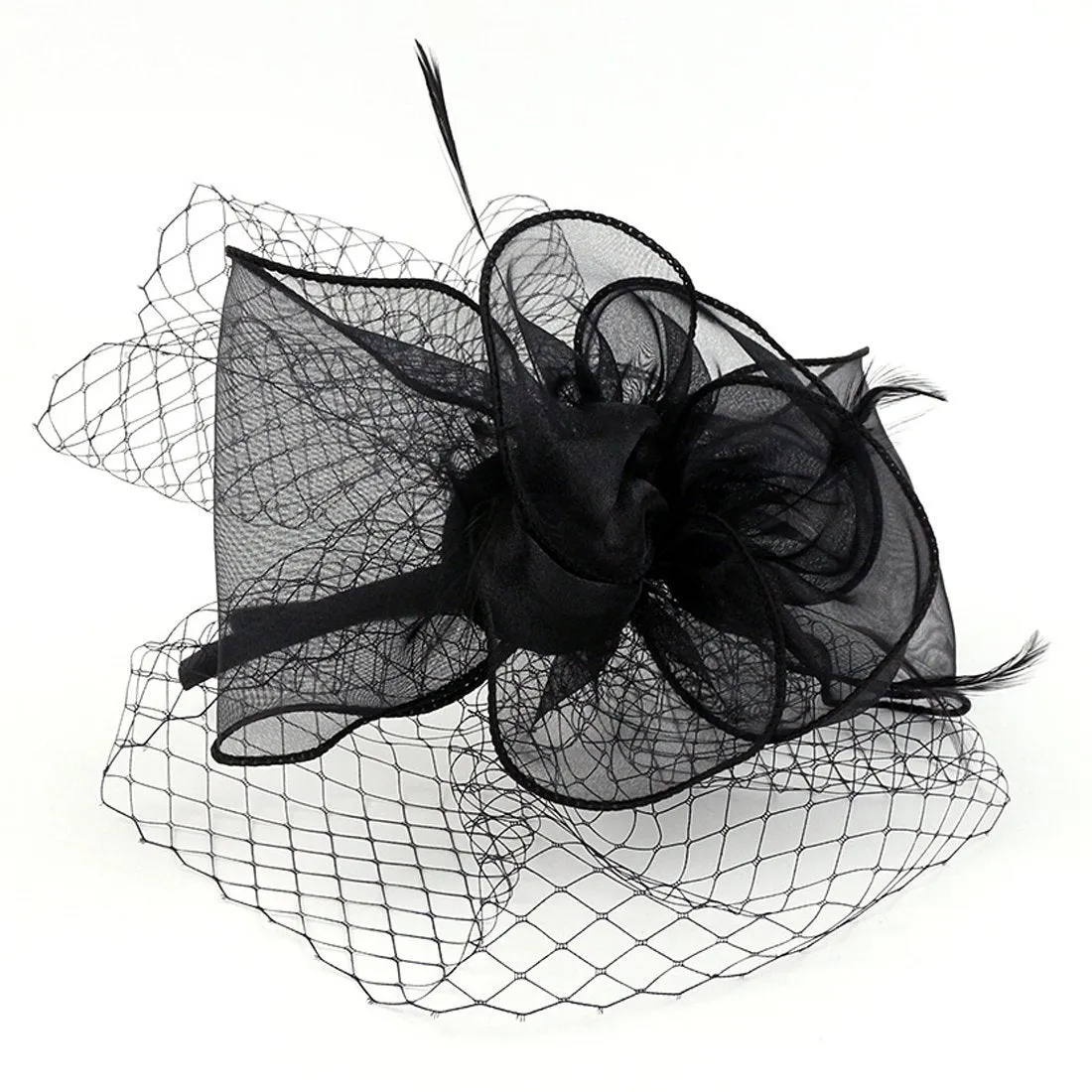 Women Pearl Fascinator Mesh Net Sinamay Hat Headband