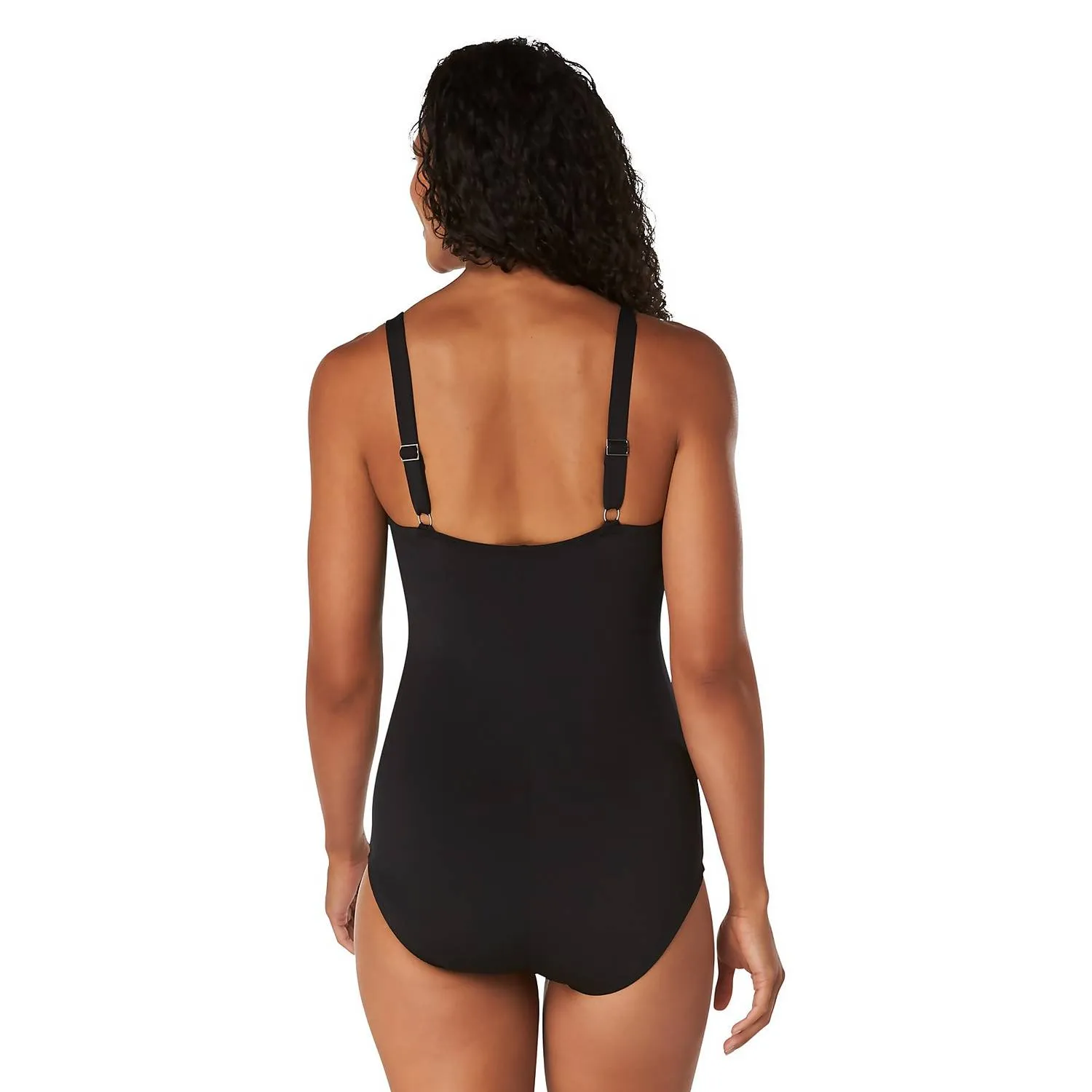 Women's Adjustable Solid Shirred One Piece Fitness Swimsuit