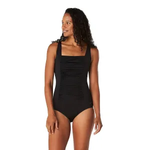 Women's Adjustable Solid Shirred One Piece Fitness Swimsuit