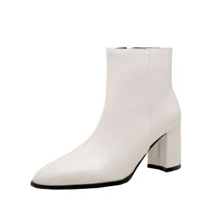 Women's Crocodile Pattern Pu Leather Side Zippers Block Chunky Heel Short Boots