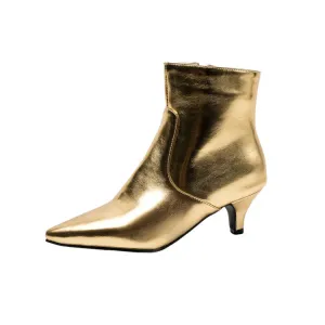 Women's Glossy Pointed Toe Kitten Heel Ankle Boots