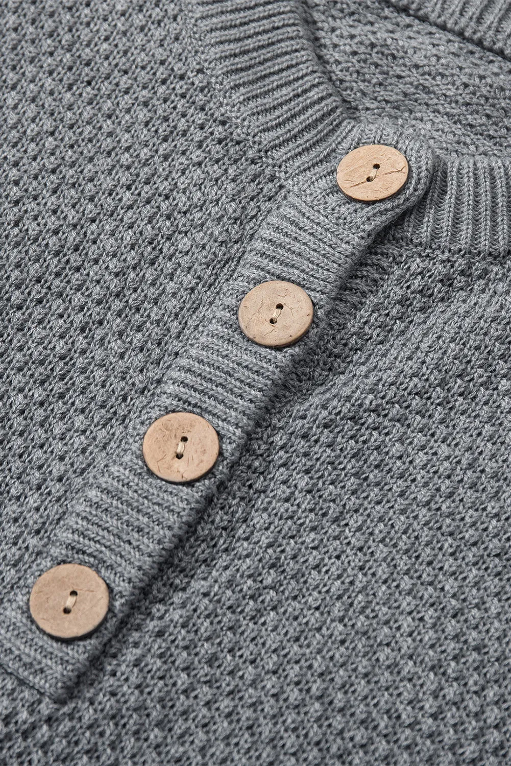 Women's Gray Henley Pullover Drop Shoulder Sweater with Slits