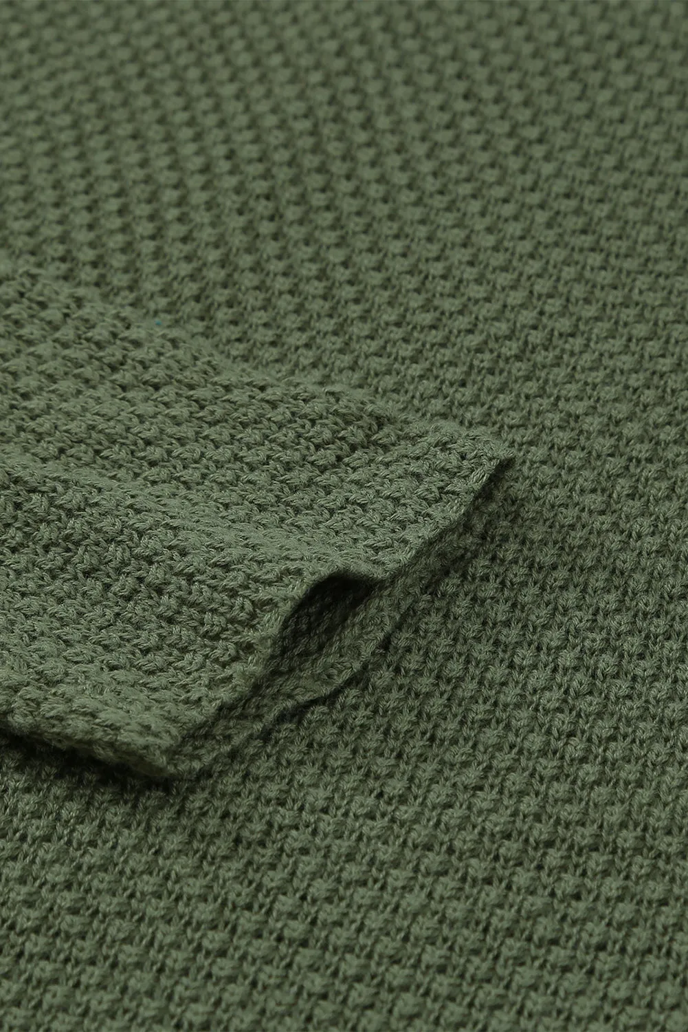 Women's Green Henley Pullover Drop Shoulder Sweater with Slits