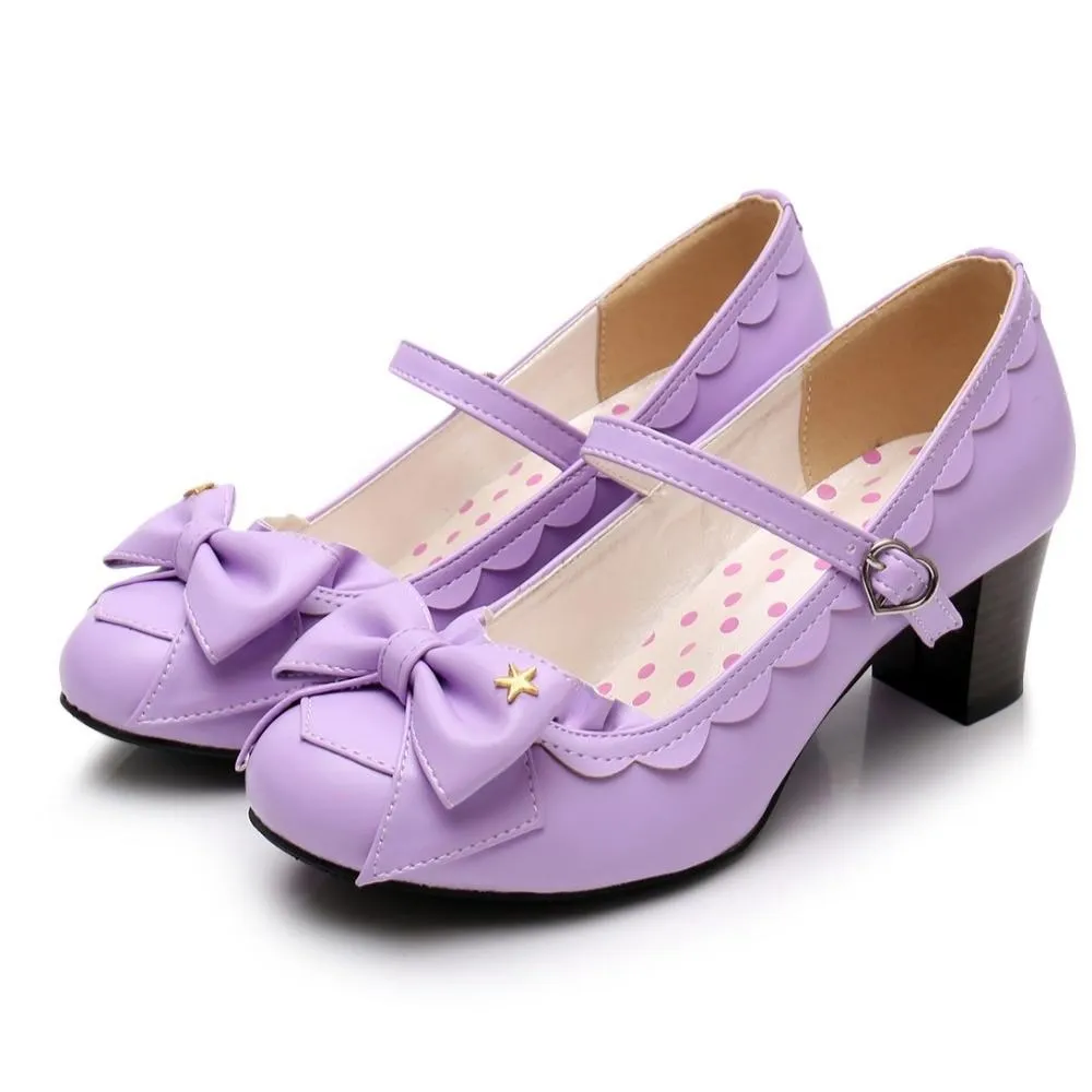 Women's Mary Jane Pumps - Sweet Bow High Heel Lolita Dress Shoes