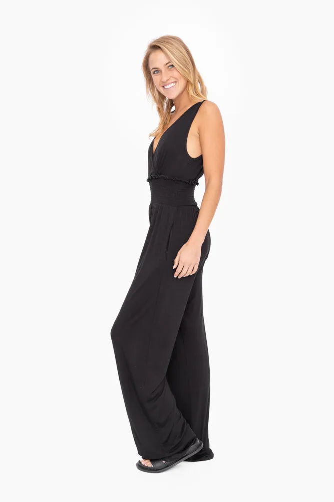 Women's Mono B | Smocked Waist Wide Leg Jumpsuit | Black