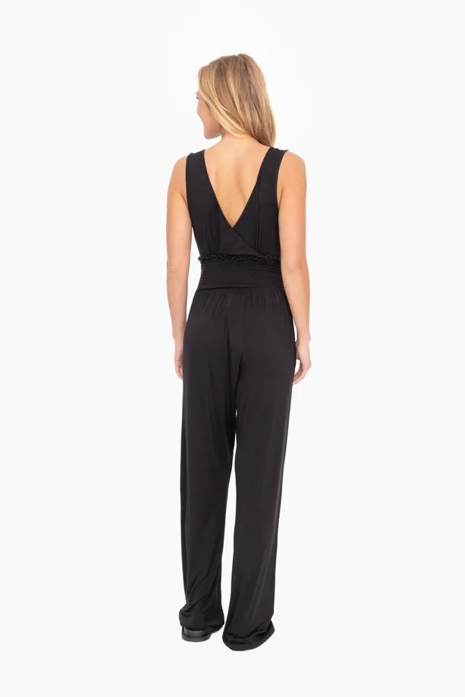 Women's Mono B | Smocked Waist Wide Leg Jumpsuit | Black