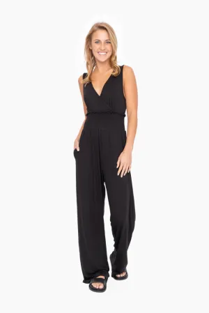 Women's Mono B | Smocked Waist Wide Leg Jumpsuit | Black