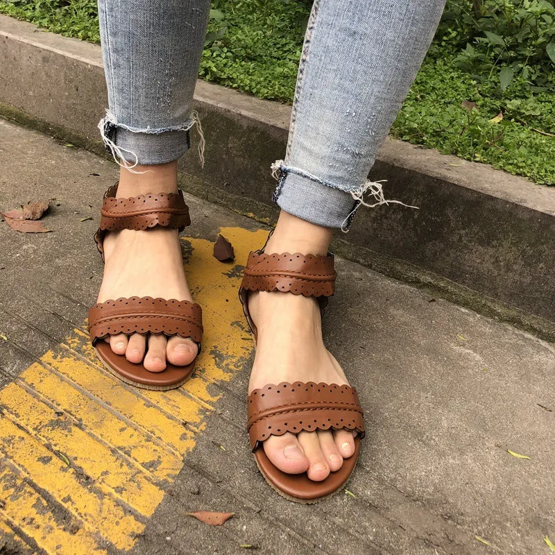 Womens Summer Sandals Flat Ankle Strap Casual Shoes Back Zipper Zip-up Fashion Footwear  AB17-1