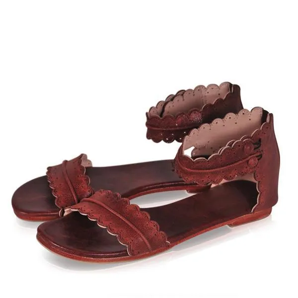 Womens Summer Sandals Flat Ankle Strap Casual Shoes Back Zipper Zip-up Fashion Footwear  AB17-1