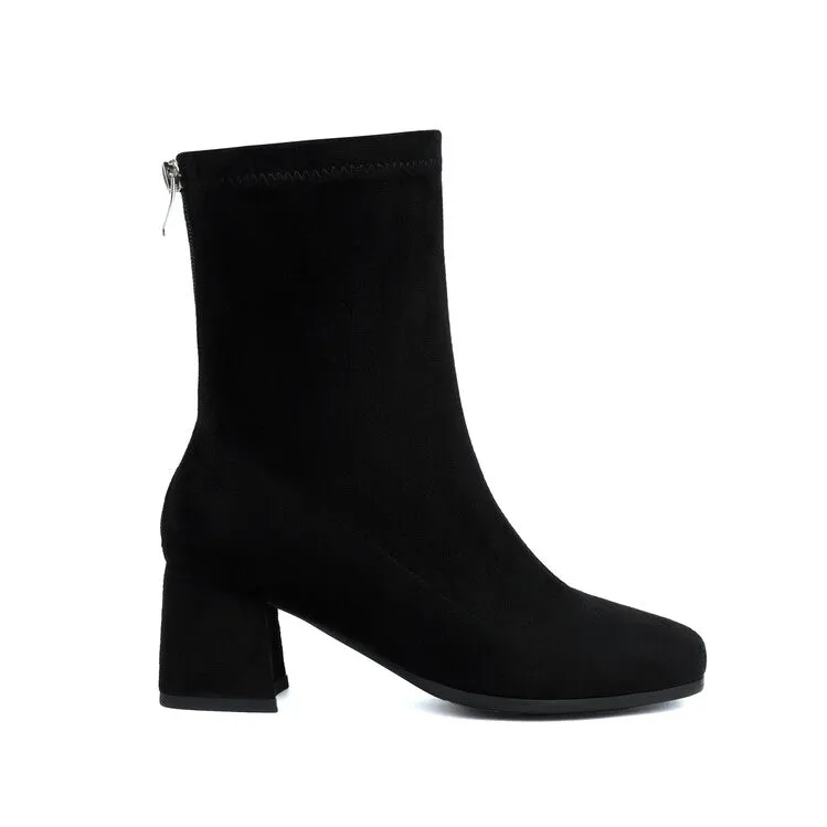 Women's Velvet Square Toe Block Heel Short Boots