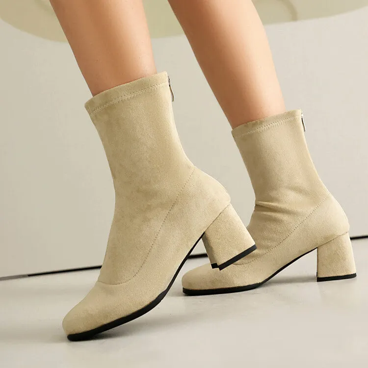 Women's Velvet Square Toe Block Heel Short Boots