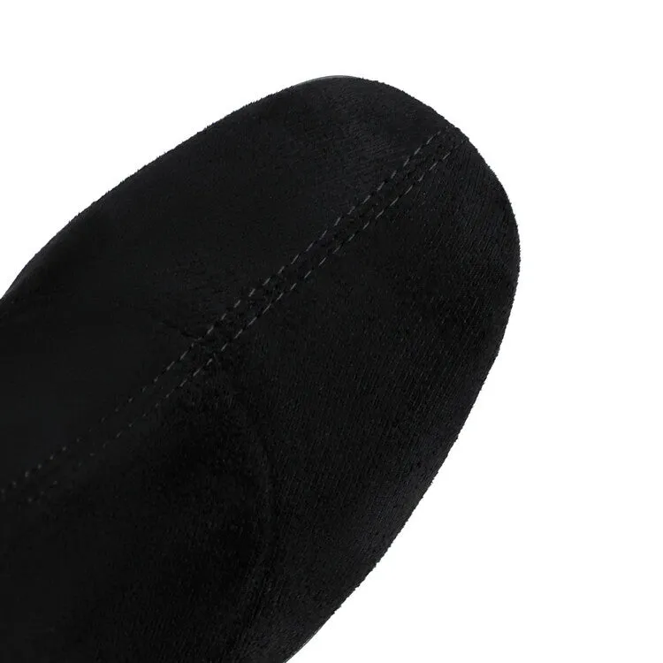 Women's Velvet Square Toe Block Heel Short Boots