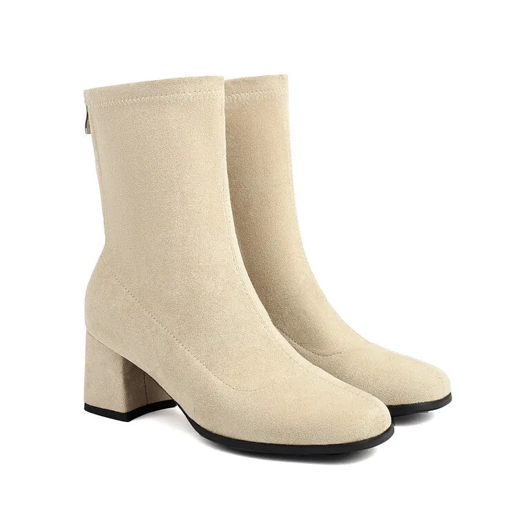 Women's Velvet Square Toe Block Heel Short Boots