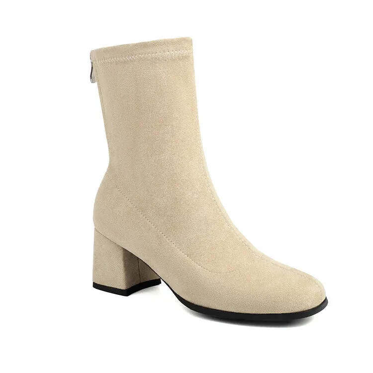 Women's Velvet Square Toe Block Heel Short Boots