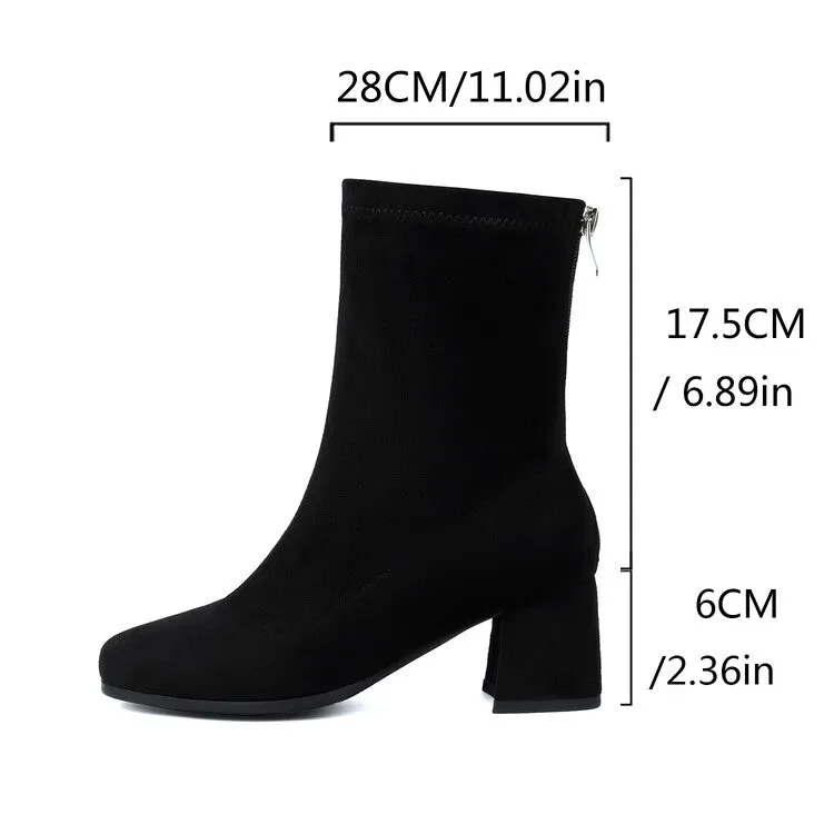 Women's Velvet Square Toe Block Heel Short Boots